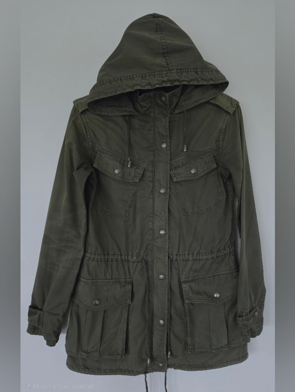 Talula Military Green Hooded Distressed Utility Fall Jacket. Women's Size XXS.